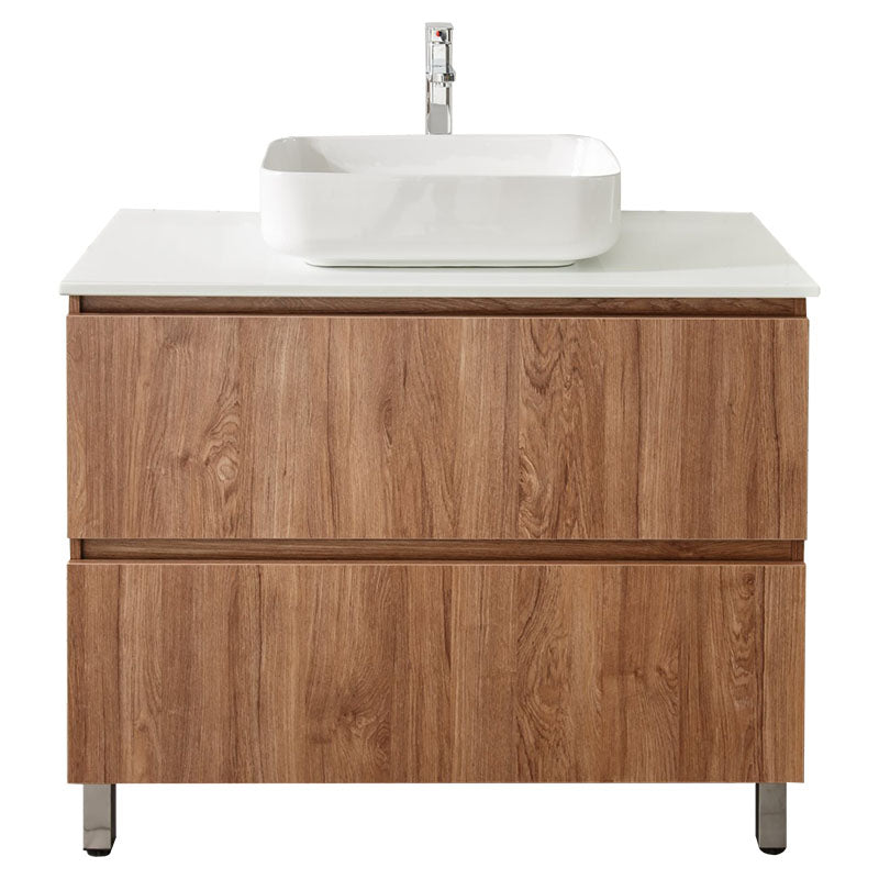 Mueble de baño MDF, cerámica y melamina café 100 x 56 x 85 cm incluye lavamanos