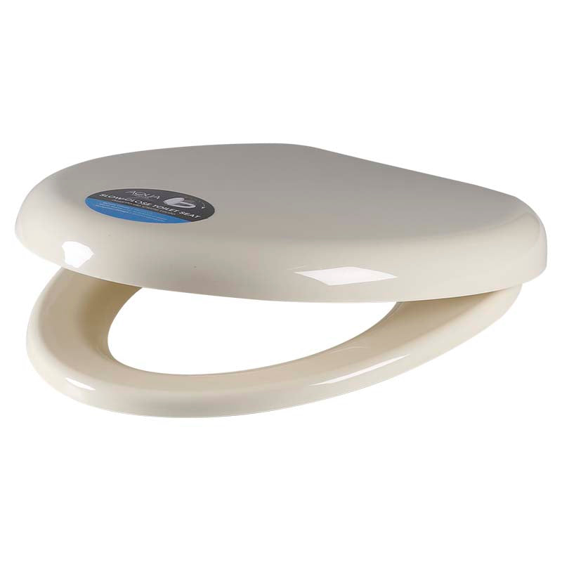 Tapa para inodoro elongado plástica modelos Ronco y Senio bone cierre lento Aqua Nuova
