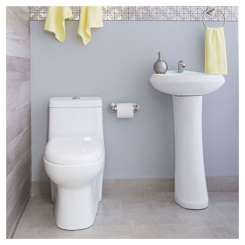 Inodoro Aldo Aqua Nuova una pieza blanco elongado descarga doble