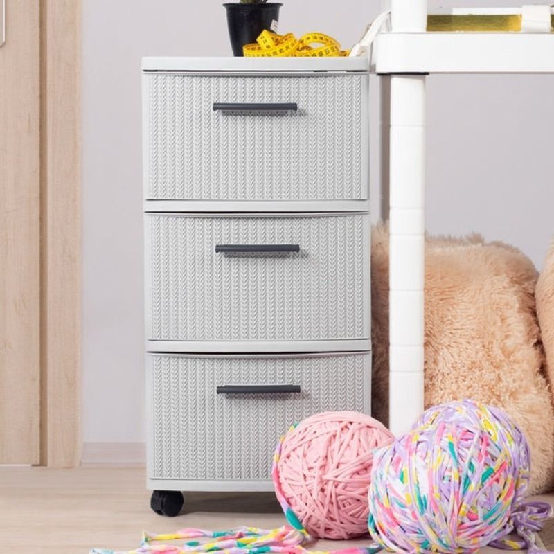 Gray 3-tier crochet drawer unit plastic 65 x 32 x 37 cm