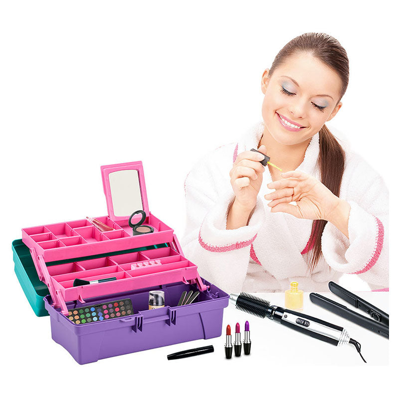 Turquoise and purple organizer box with mirror 36 cm