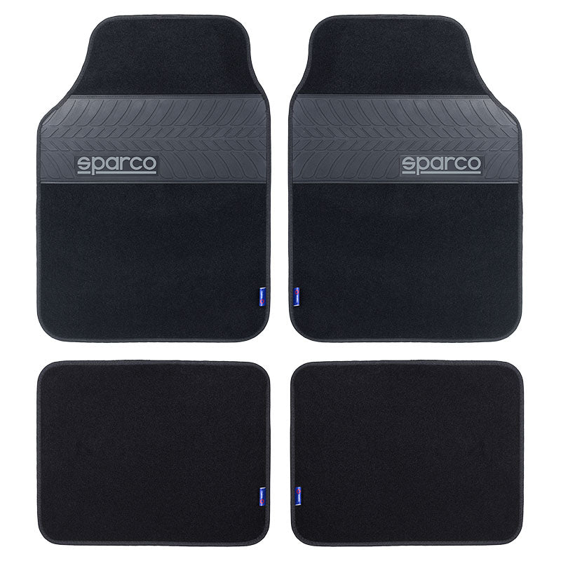 Set 4 alfombras con talonera negro Sparco