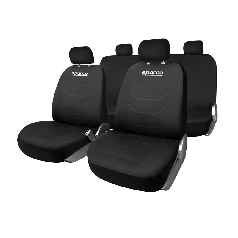 9-piece black polyester Sparco seat covers