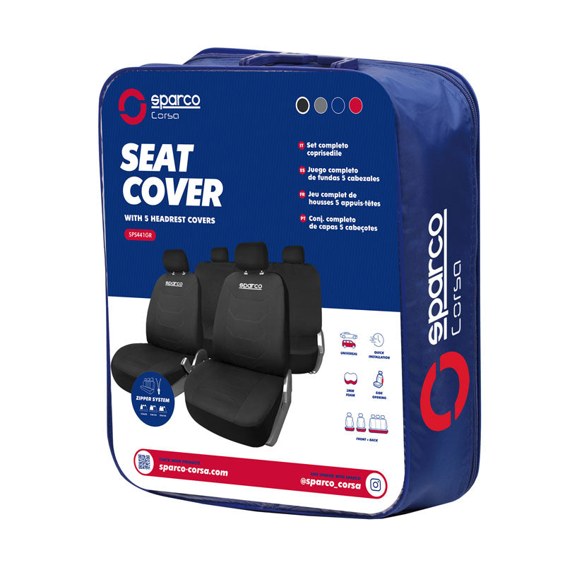 9-piece black polyester Sparco seat covers