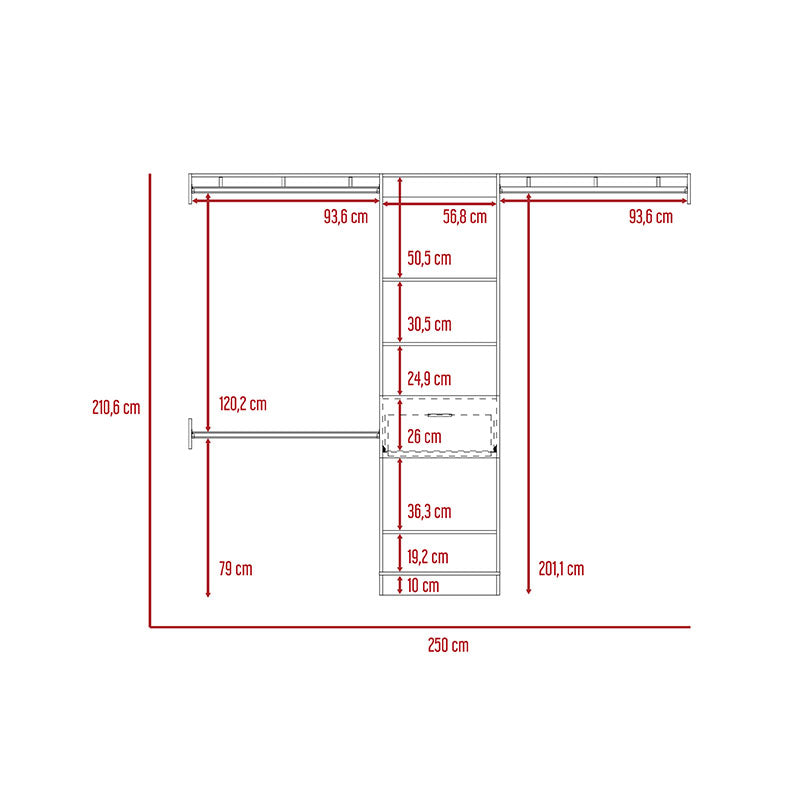 Manchester white melamine closet 210 x 250 x 42 cm