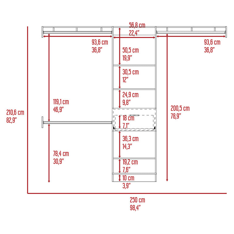 Melamine closet Manchester bardolino 210.6 x 250 x 41.5 cm