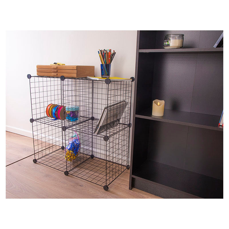 Storage unit cubes 4 spaces black metal 73 x 73 x 36 cm