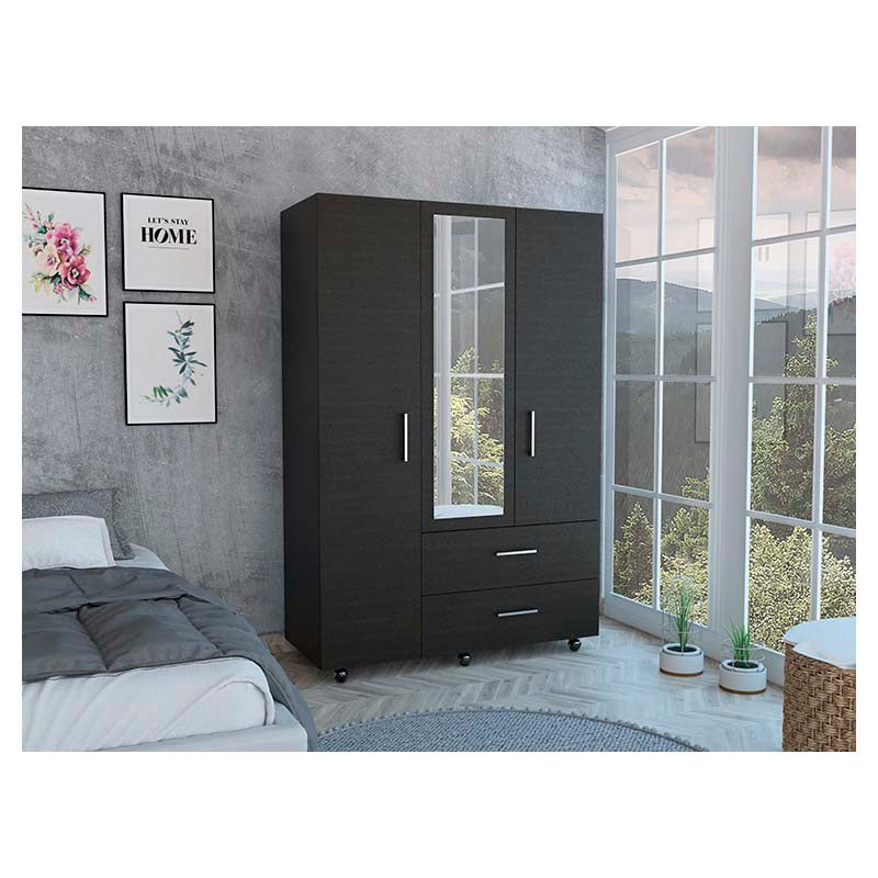 Armario Torino con ruedas y puerta con espejo 178x120x49.55 cm