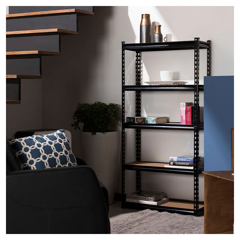 Estante metálico 5 niveles 174 x 75 x 30 cm soporta hasta 375 kg negro
