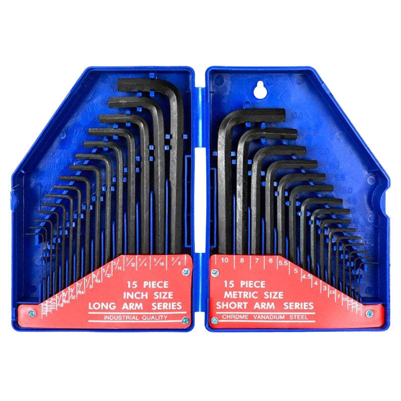 Set 30 llaves allen largas milimétricas y SAE Workpro