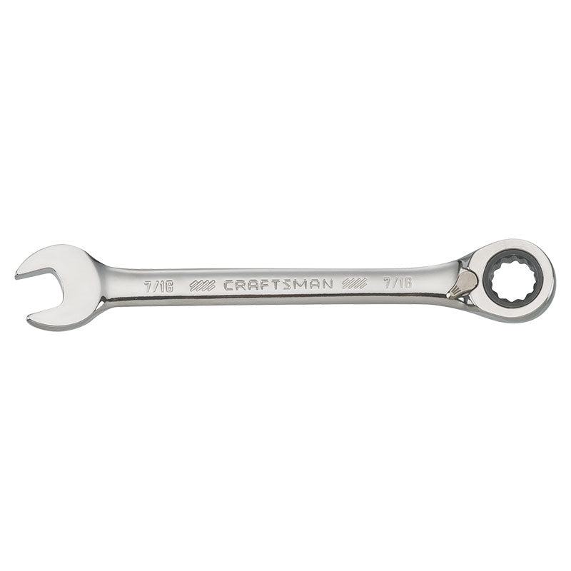 7/16" combination wrench with 72-tooth reversible ratcheting mechanism