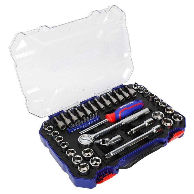 Juego cubos 3/8" milimétricas y SAE 6 puntas 47 pzas Workpro