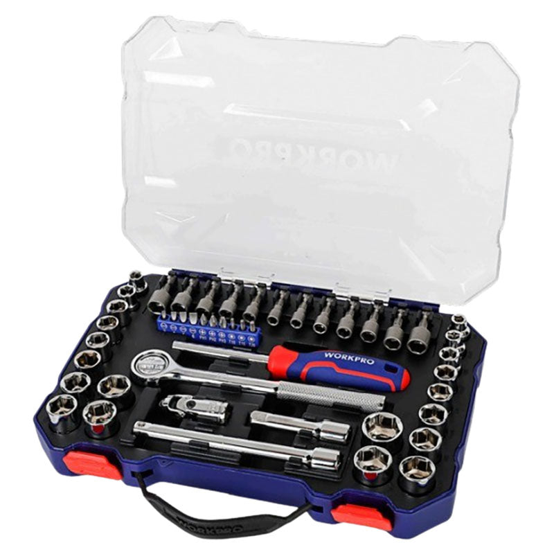 Juego cubos 3/8" milimétricas y SAE 6 puntas 47 pzas Workpro
