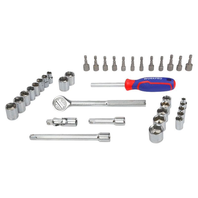 Juego cubos 3/8" milimétricas y SAE 6 puntas 47 pzas Workpro