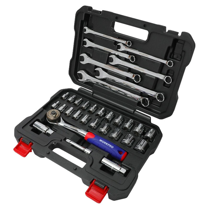 Juego cubos 3/8" milimétricas y SAE 6 puntas 32 pzas Workpro