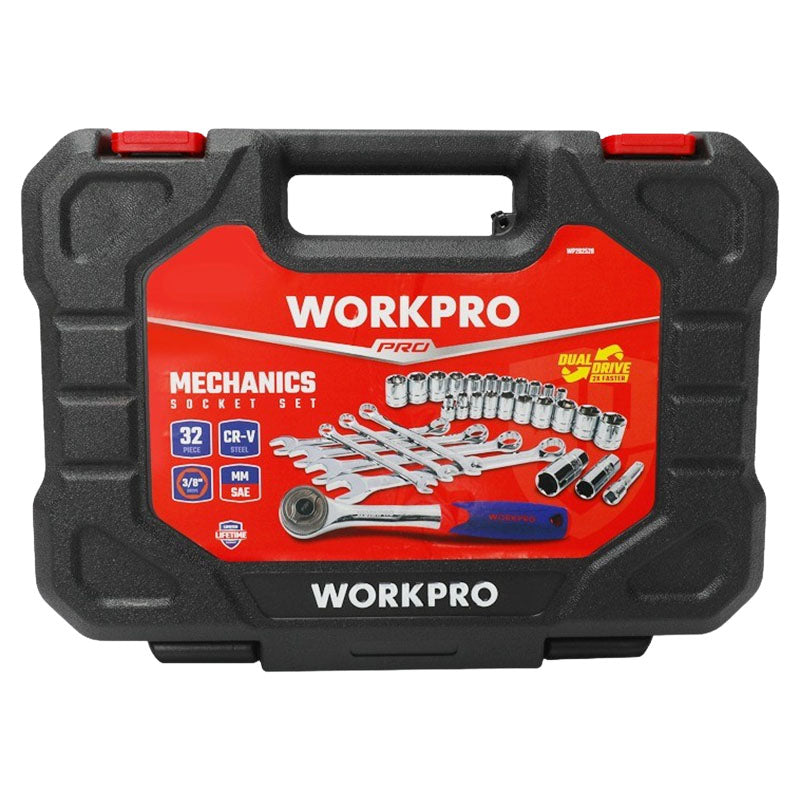Juego cubos 3/8" milimétricas y SAE 6 puntas 32 pzas Workpro