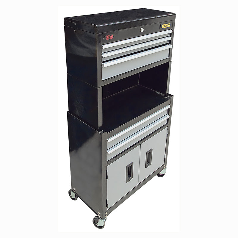 Gabinete de acero rodante incluye set de 88 herramientas Stanley