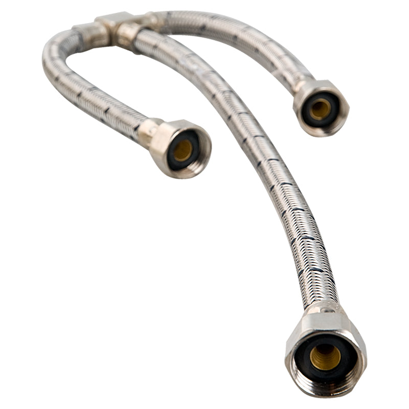 Tubo de abasto doble acero inoxidable para fregadero - lavamanos 1/2" fip x 1/2" fip 55 cm coflex