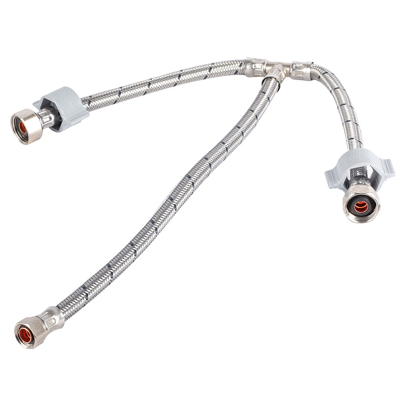 Tubo de abasto doble acero inoxidable para fregadero - lavamanos 3/8" comp x 1/2" fip 55 cm coflex