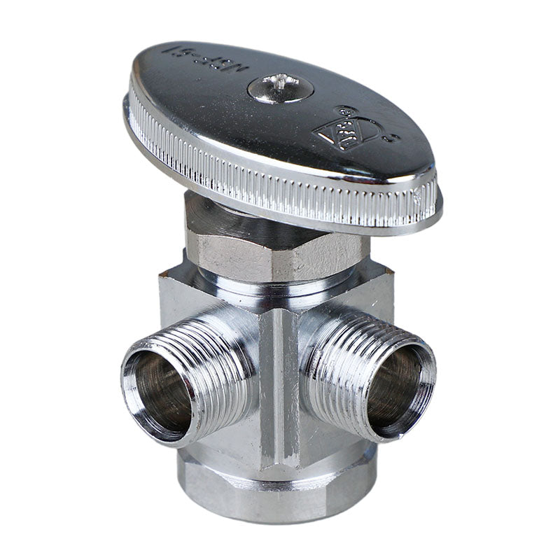 Multi-turn angle brass control valve 2 outlets 1/2" x 3/8" coflex