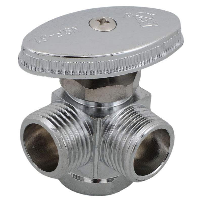 Llave de control latón angular 2 salidas 1/2" x 1/2" multivuelta coflex