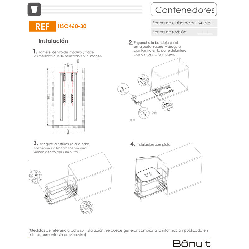 Basurero 15 litros riel cierre lento acero inoxidable y plástico gris Bonuit