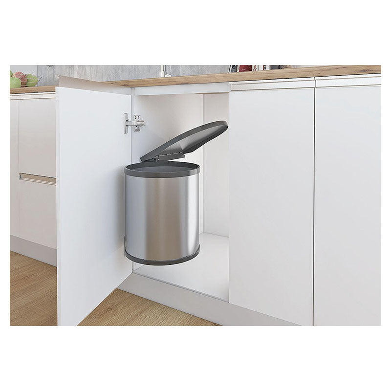 Round trash can with lid stainless steel silver Bonuit