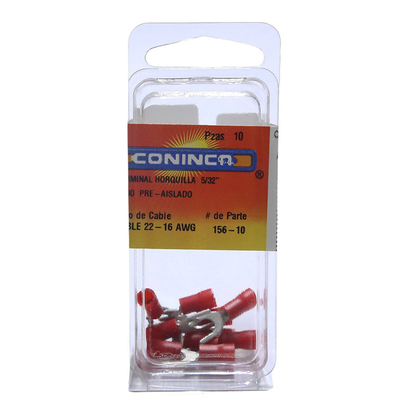 Fork Terminal Red 5/32" 22-16 AWG 10 pcs