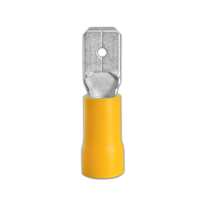 Yellow Male Flat Terminal .250" 12-10 AWG 10 Pcs