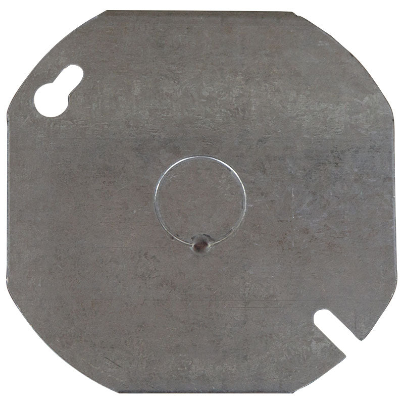Octagonal box cover with knockout for EMT