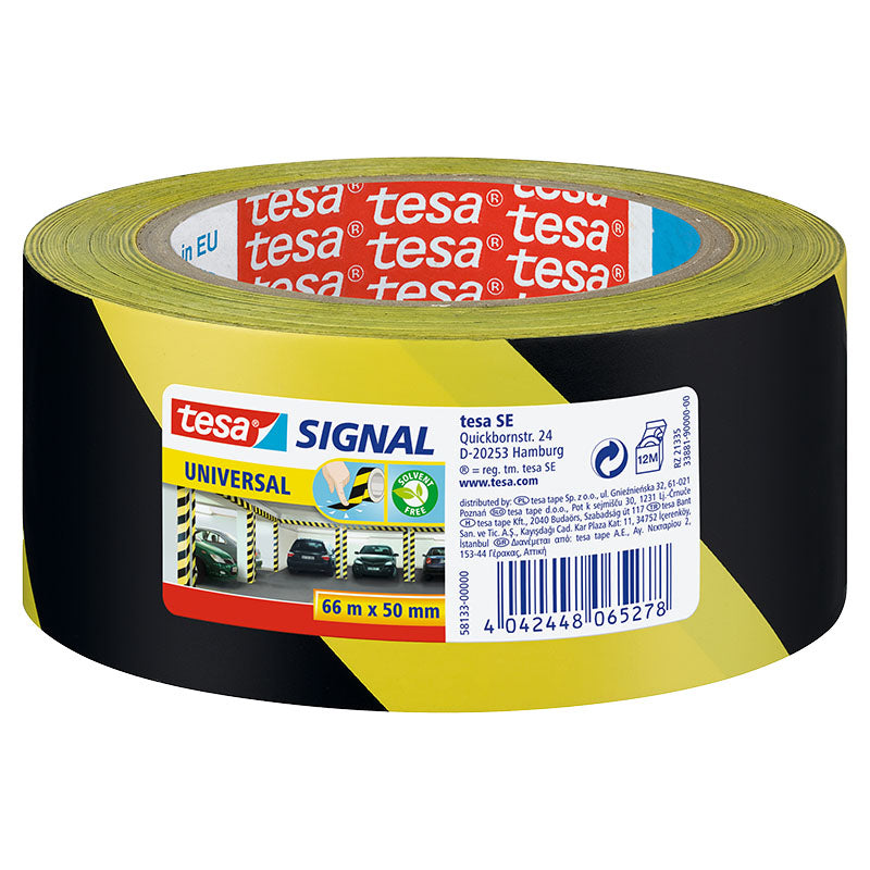 Tesa Yellow and Black 66m Hazard Warning Tape Roll