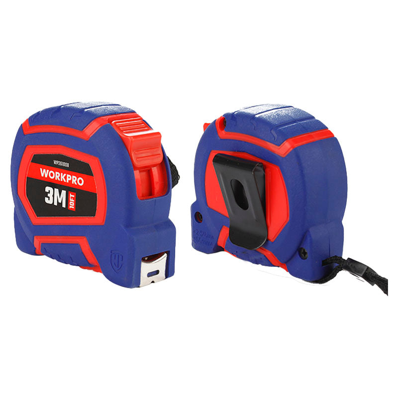 WORKPRO 3m Tape Measure, Bi-Material Case, Nylon Coated Blade