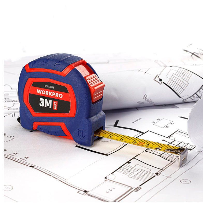 WORKPRO 3m Tape Measure, Bi-Material Case, Nylon Coated Blade