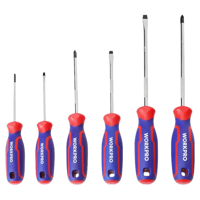 Set 6 destornilladores punta plana y ph mango bimaterial Workpro