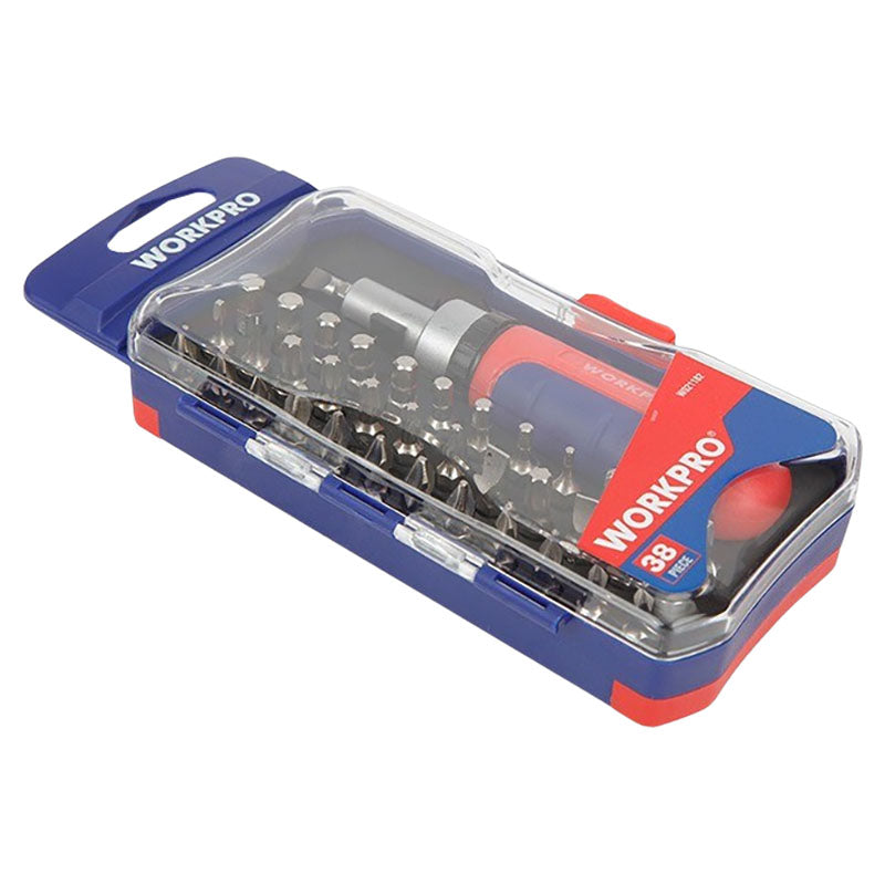 Set destornillador ratchet + puntas varias 38 pzas Workpro