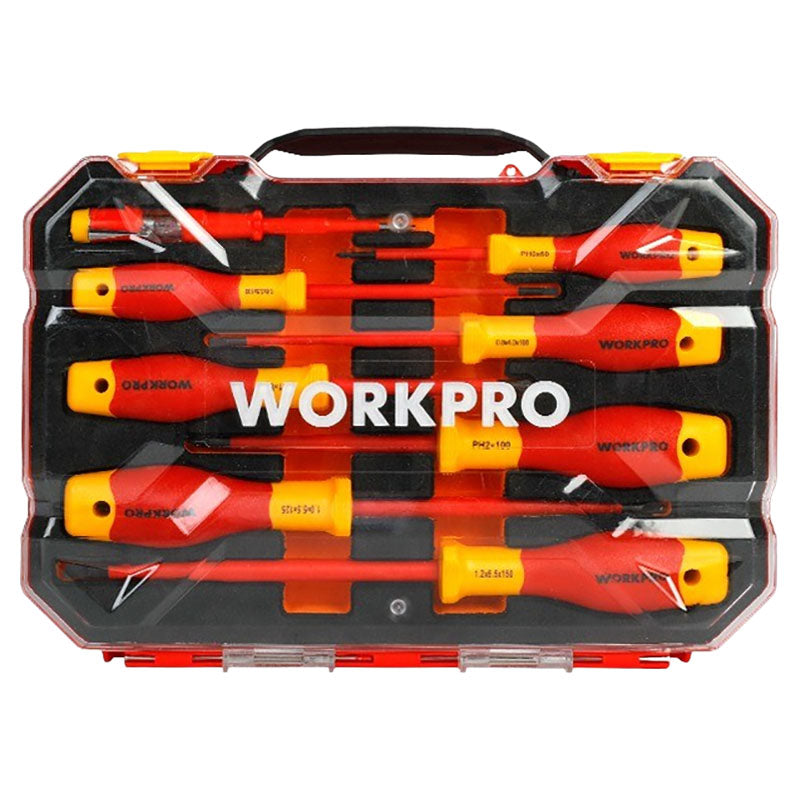 8-piece screwdriver set, flat and Phillips, bi-material handle in Workpro case