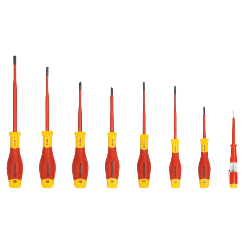 8-piece screwdriver set, flat and Phillips, bi-material handle in Workpro case