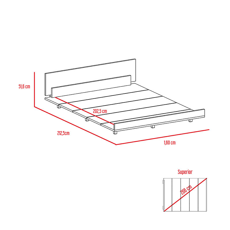 Kaia queen bed, cognac, 160 x 52 x 213 cm