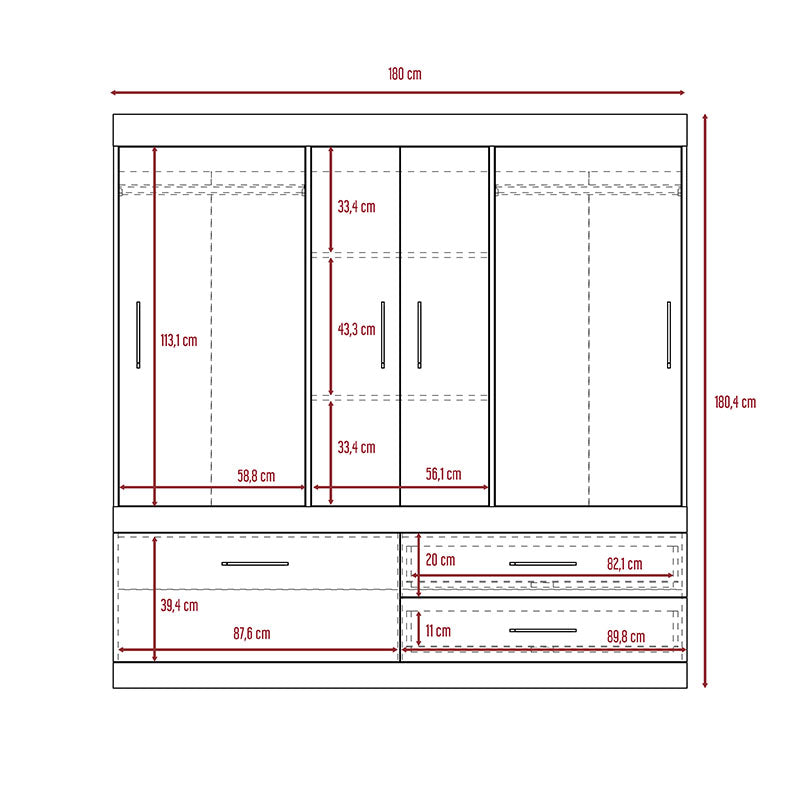 Portofino 5-Door 2-Drawer Cognac Wardrobe 180 x 180 x 47 cm