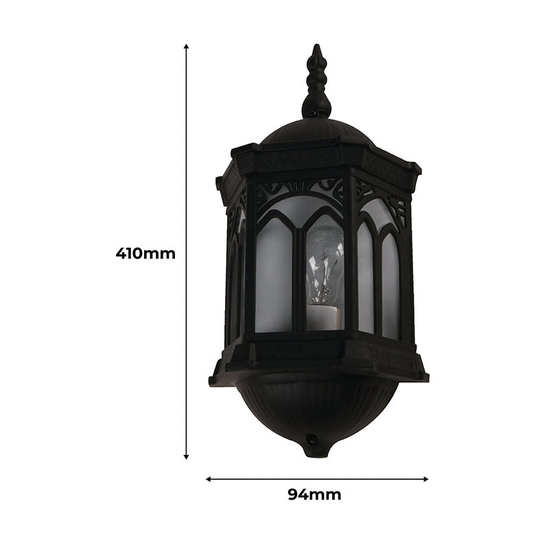 Black and Gold Finish Wall Lantern 1 Light E27 60W (Bulb Sold Separately)