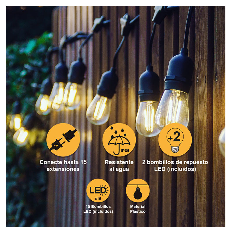 LED light string warm white 10 m 15 lights IP65 UL General Lighting
