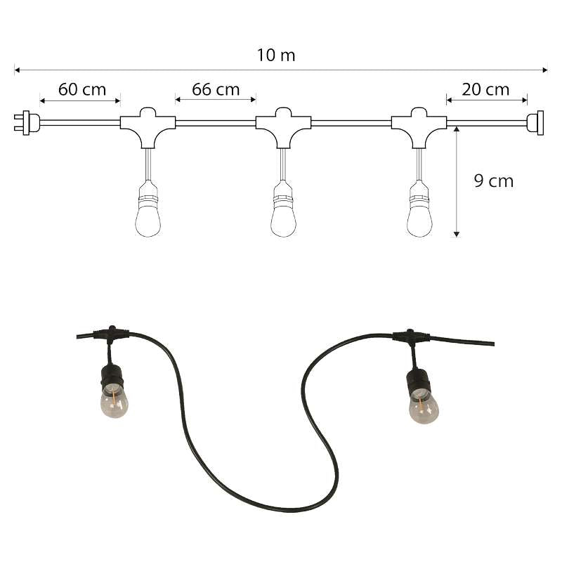 LED light string warm white 10 m 15 lights IP65 UL General Lighting