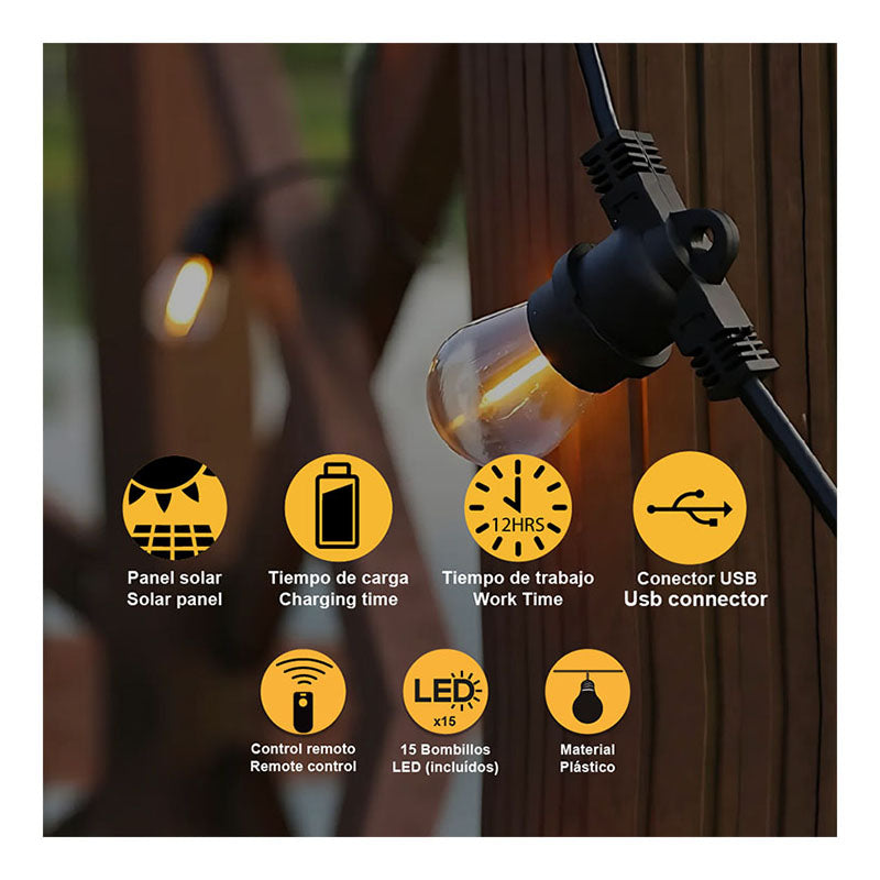 Solar LED String Lights Warm White 10 m 15 Lights IP65 UL General Lighting