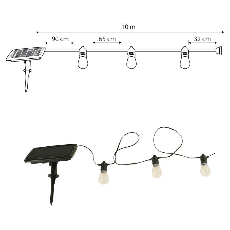 Solar LED String Lights Warm White 10 m 15 Lights IP65 UL General Lighting