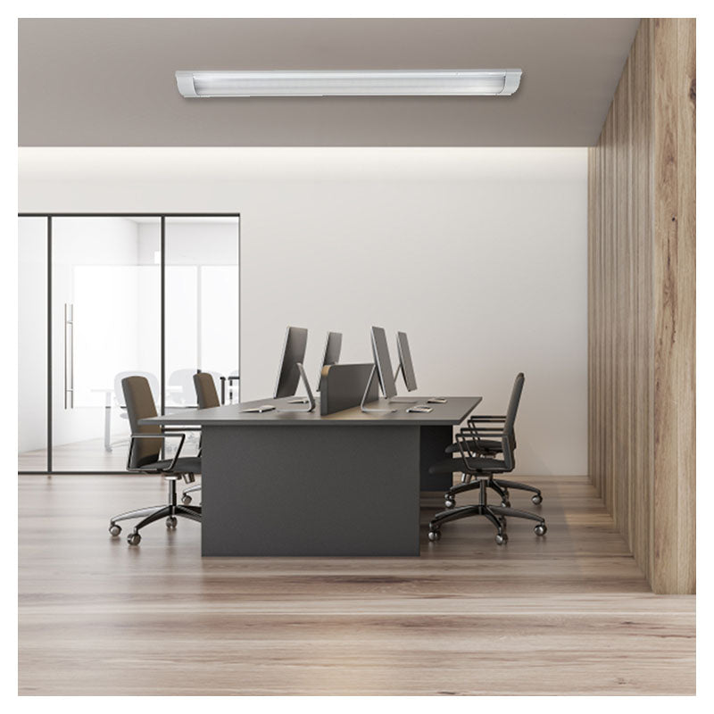 Commercial LED luminaire with surface-mounted diffuser, 2 lights, 18 W, 6,000 K, 3,600 lm