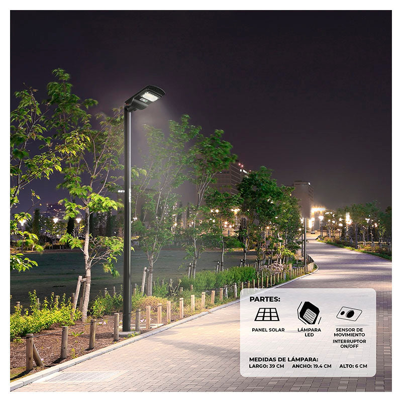 Lámpara solar led para exterior negra 1 luz 30W 3.2V 6000-7000K