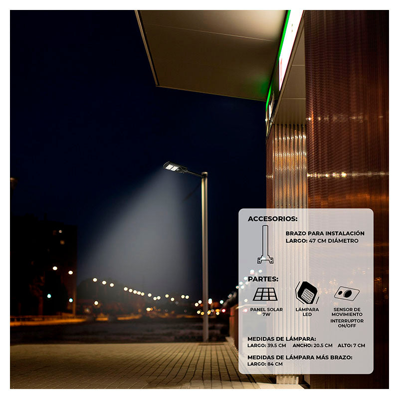 Lámpara led exterior solar calle negro 1 luz- 100w 3.2v 6500k