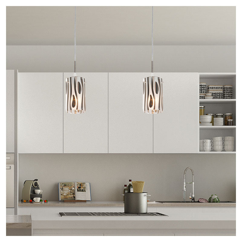 Chrome cylinder pendant lamp with spots 1 light E27