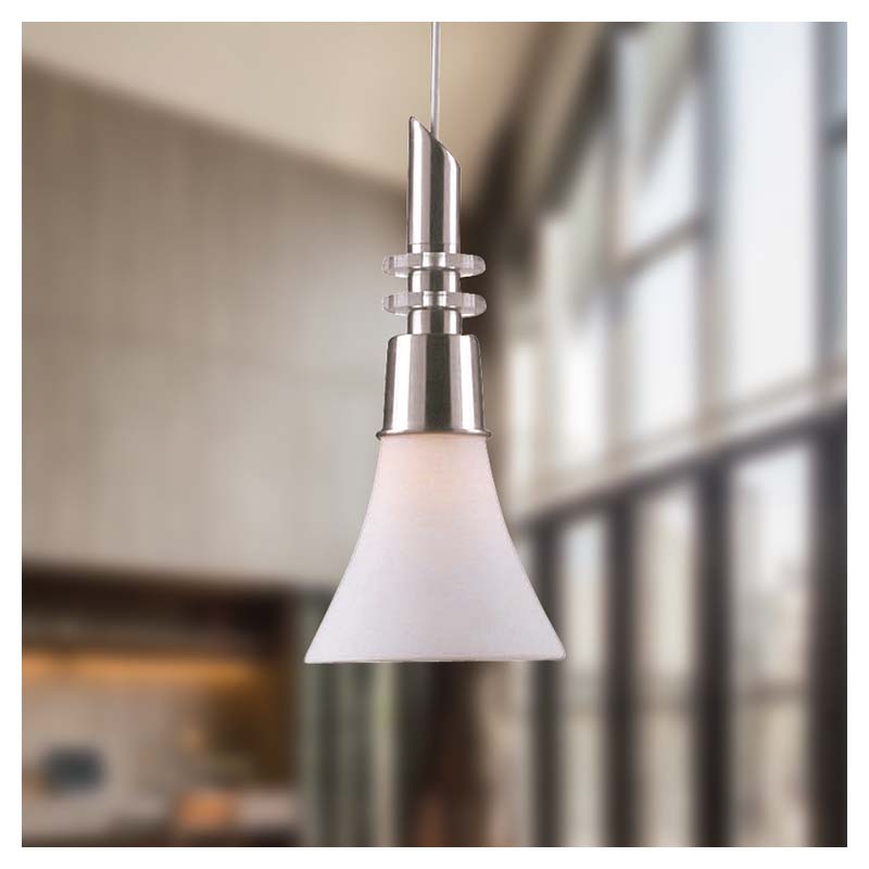 Lámpara colgar níquel campana blanca 1 luz E27