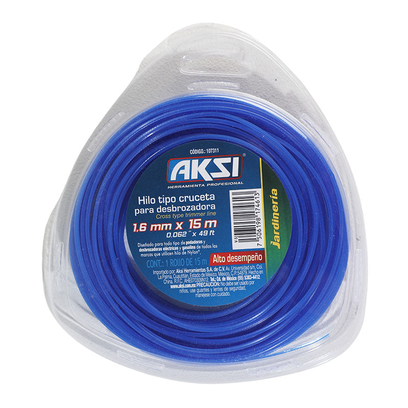 Hilo nylon para desbrozadora tipo cruceta 1,6 mm x 15 m